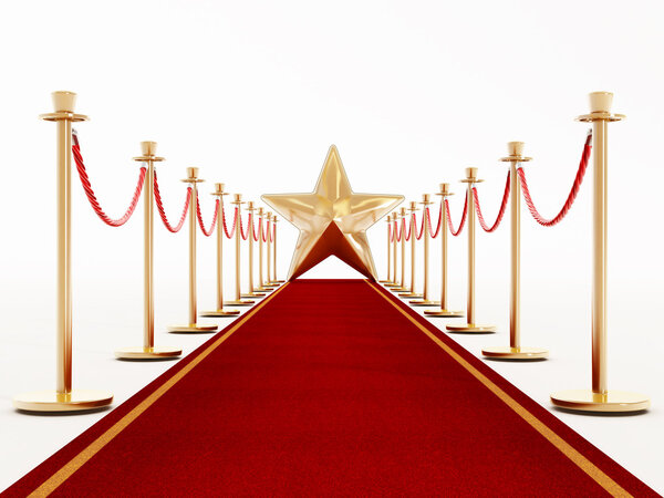 Red carpet and velvet ropes with a golden star