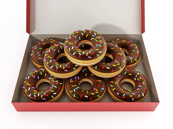 Donuts inside the red box. 3D illustration.