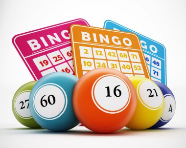 Bingo balls and cards. 3D illustration clipart