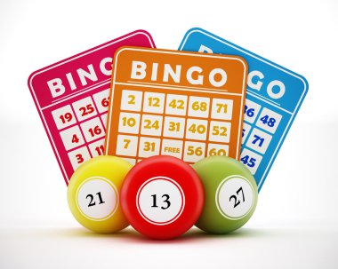 Bingo balls and cards. 3D illustration clipart
