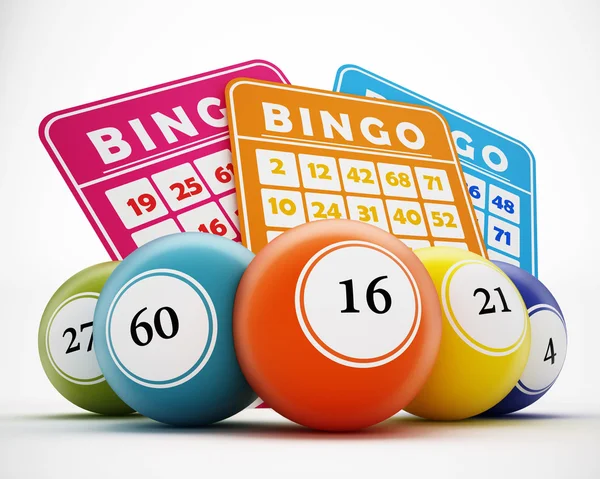 Balles et cartes de bingo. Illustration 3D — Photo