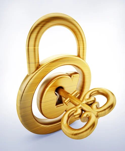 Λουκέτο με internet σύμβολο και κλειδί. 3D απεικόνιση — Φωτογραφία Αρχείου