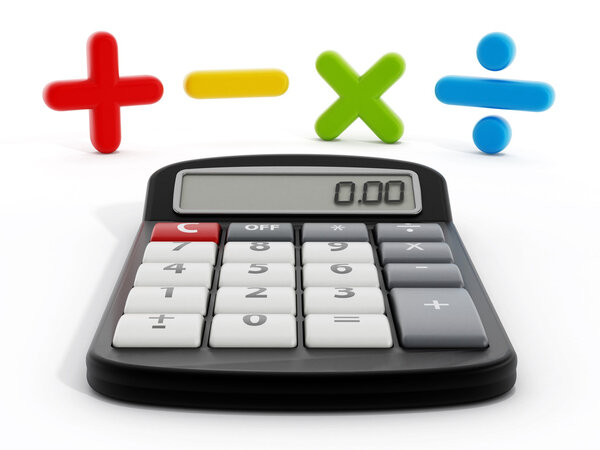 Calculator and mathematical symbols.