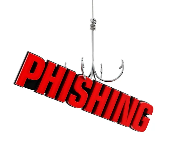 Phishing słowo na koniec haczyk na ryby. ilustracja 3D — Zdjęcie stockowe