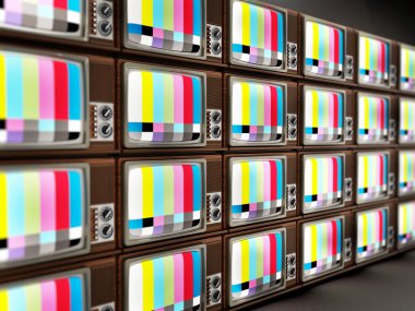 Eski analog televizyon yığını. 3D çizim
