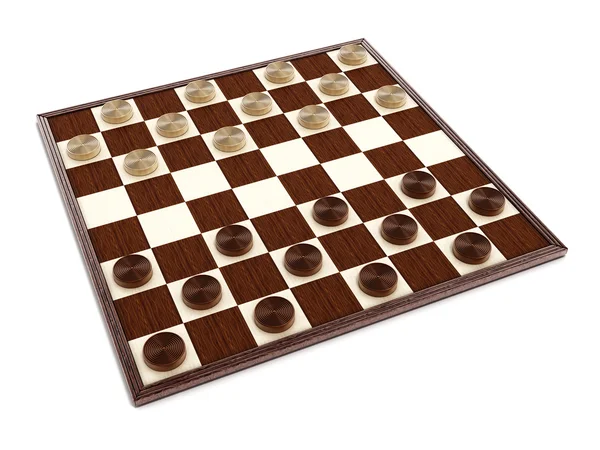 Checkers plateau de jeu et des pièces. Illustration 3D — Photo