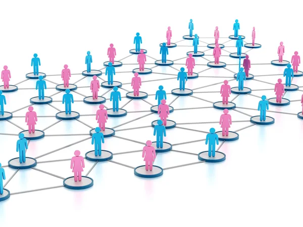 Erkek ve kadın siluetleri yeşil noktalar üzerinde birbirine bağlı. 3D çizim