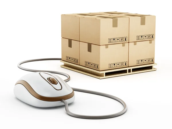 Cable mouse conectado a cajas de carga. Ilustración 3D —  Fotos de Stock