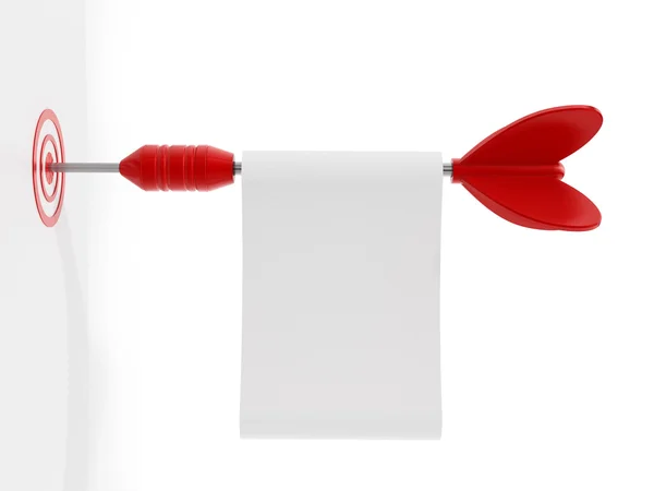 Red dart with a blank paper hits the target. 3D illustration — Stock Photo, Image