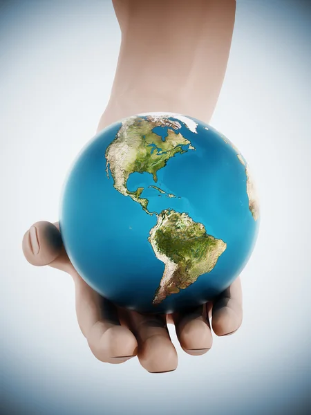 Globe in de hand. 3D illustratie — Stockfoto