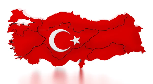 Карта Турции покрыта текстурой турецкого флага. 3D иллюстрация — стоковое фото