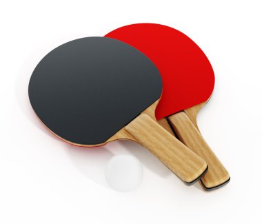 Beyaz arka plan üzerinde izole Ping pong veya Masa Tenisi raketi. 3D çizim