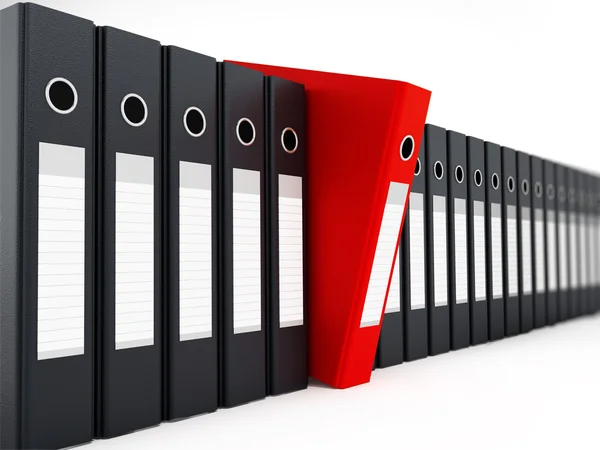 Red folder standing out from black folders. 3D illustration — Stock Photo, Image