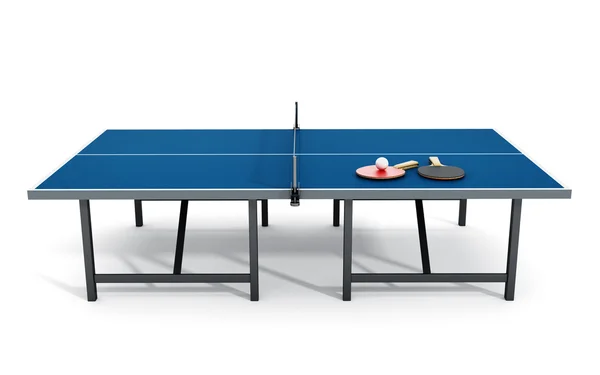 Ilustración 3D de mesa de ping pong, raquetas y pelota . — Foto de Stock