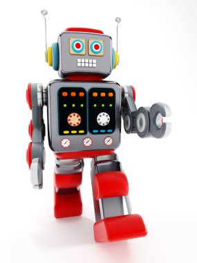 Beyaz arka plan üzerinde izole vintage oyuncak robot. 3D çizim