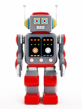 Beyaz arka plan üzerinde izole vintage oyuncak robot. 3D çizim