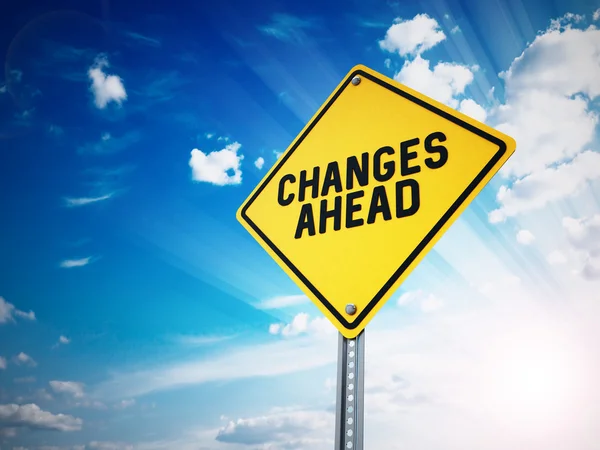 Changes ahead sign against blue sky. 3D illustration — Stock Photo, Image