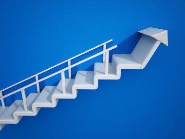 Merdiven kadar önde gelen bir ok ile. 3D çizim