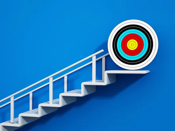 Escalier avec une flèche menant à la cible. Illustration 3D — Photo