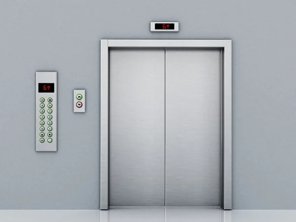 Front view of elevator door and control panel on the corridor. 3D illustration — Stock Photo, Image