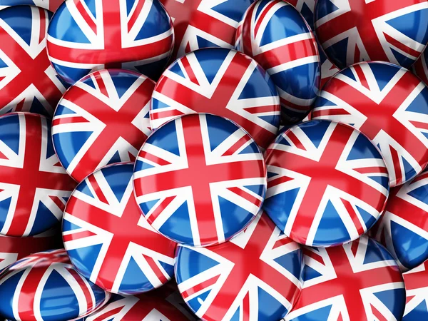 Stack of buttons with British flag. 3D illustration — Stock Photo, Image