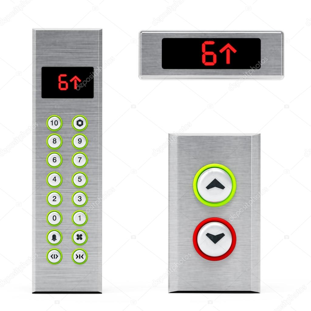 Elevator panels with buttons and LCD display. 3D illustration