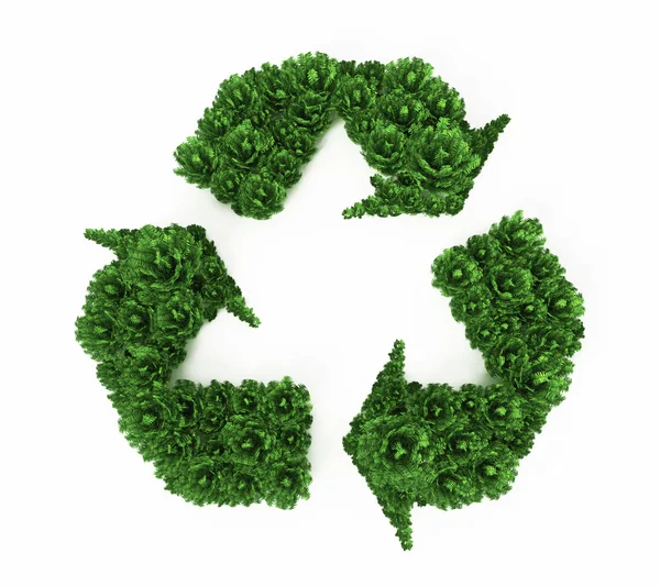 Green bushes forming recycle symbol. 3D illustration — Stock Photo, Image