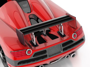 Kırmızı araba yarışı ile karbon fiber spoiler. 3D çizim