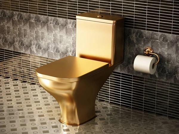 豪華なバスルームで黄金のトイレ 3Dイラスト — ストック写真