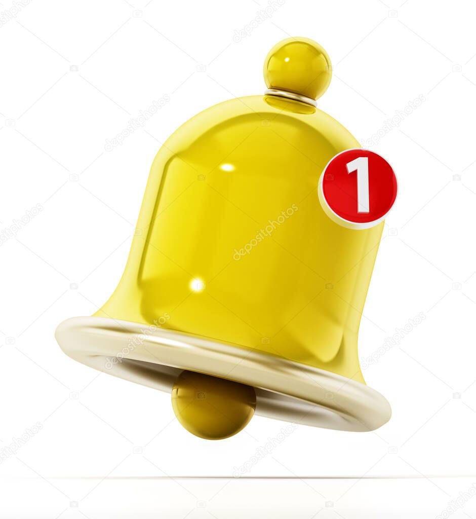 Notification bell isolated on white background. 3D illustration.