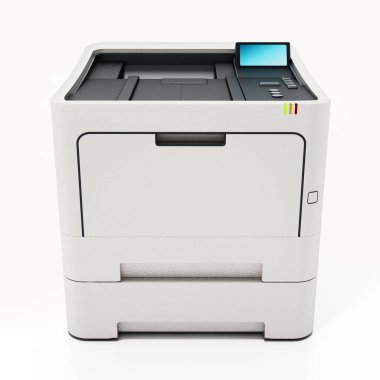 Beyaz arkaplanda genel lazer yazıcısı izole edildi. 3B illüstrasyon.