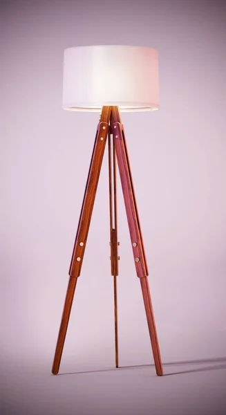 Vintage floor lamp standing on soft colored background. 3D illustration.