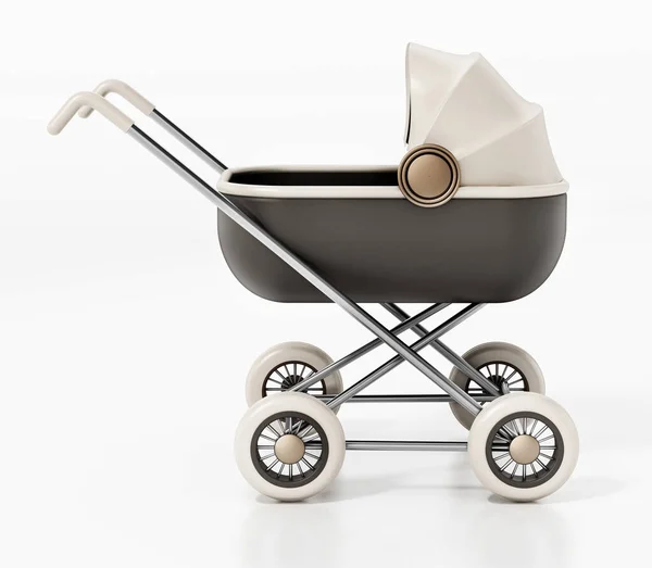 Retro Baby Stroller Isolated On White Stock Photo - Download Image