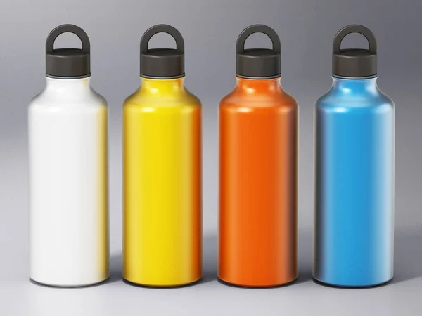 Färgade Vattenflaskor Isolerade Grå Bakgrund Illustration — Stockfoto