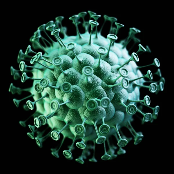 Virus Vert Générique Isolé Sur Noir Illustration — Photo