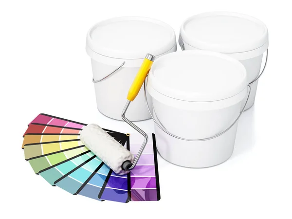 Blanco Witte Plastic Verfemmers Verfroller Kleurkartela Geïsoleerd Witte Achtergrond Illustratie — Stockfoto