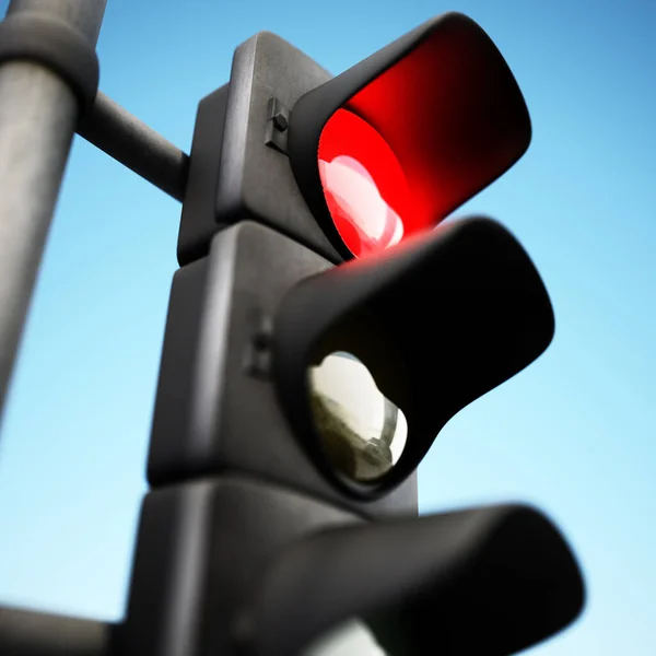 Lâmpada Trânsito Com Luz Vermelha Acesa Contra Fundo Azul Ilustração — Fotografia de Stock