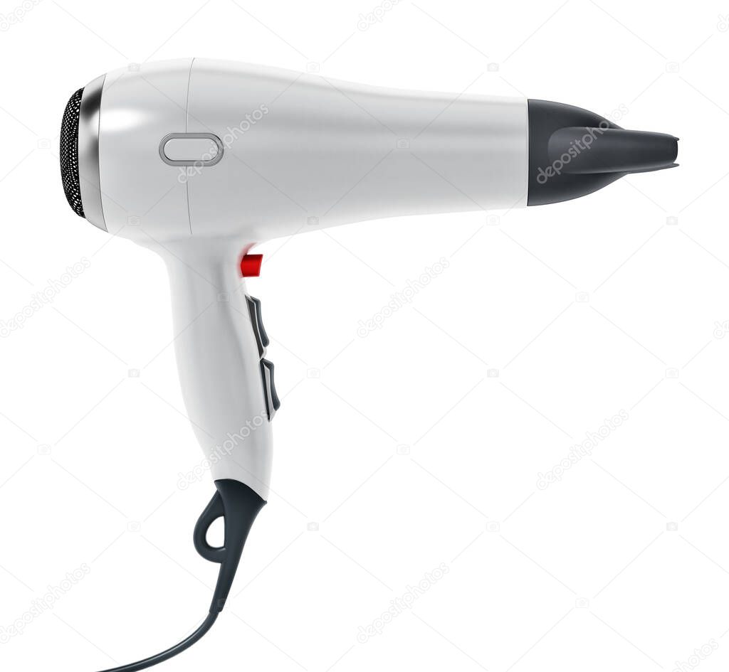 Professional hair dryer isolated on white background.. 3D illustration.