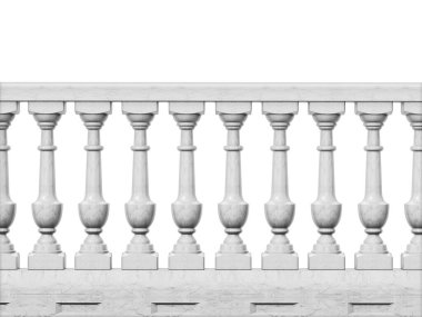 Balkon korkulukları beyaz arka planda izole edilmiş. 3B illüstrasyon.