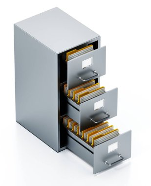 Dosya dolabı beyaz arkaplanda izole edilmiş. 3B illüstrasyon.
