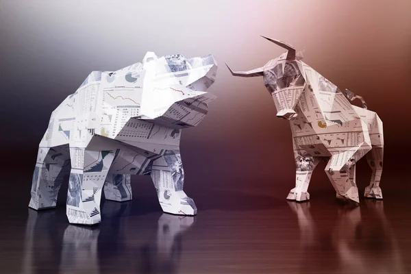 Financial Numbers Charts Low Poly Bull Bear Illustration — Stock Photo, Image