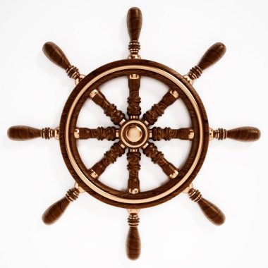 Gemi çarkı beyaz arka planda izole edildi. 3B illüstrasyon.