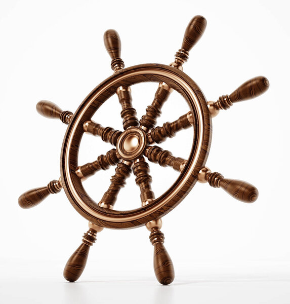 Ship wheel isolated on white background. 3D illustration.