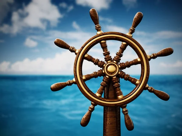 Roda Navio Contra Mar Céu Azuis Ilustração — Fotografia de Stock