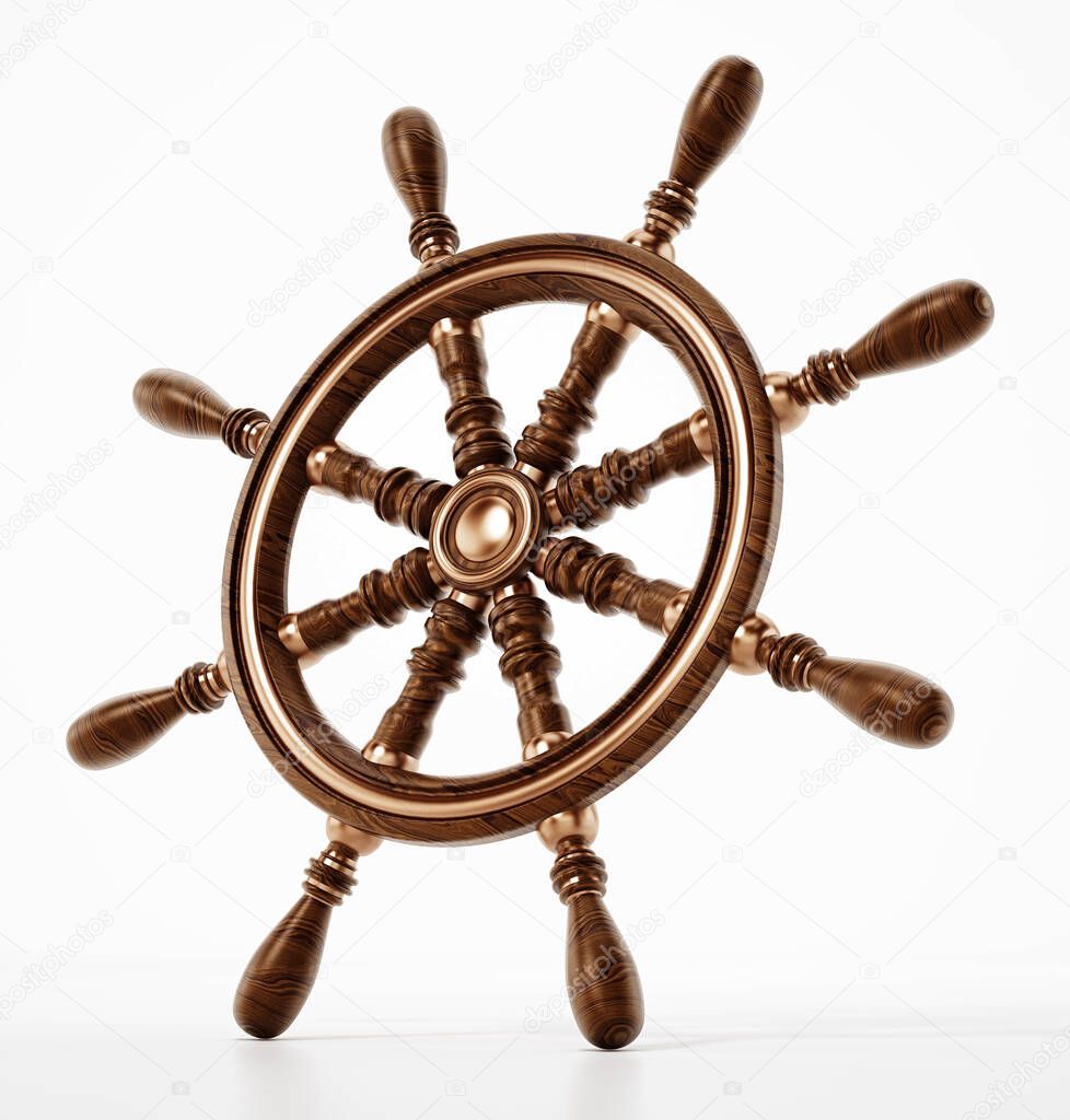 Ship wheel isolated on white background. 3D illustration.