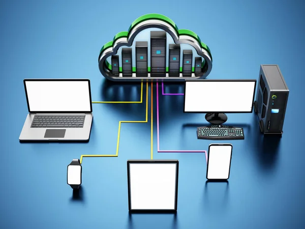 Inteligentne Urządzenia Podłączone Serwerów Kształcie Chmury Schemat Przetwarzania Chmurze Ilustracja — Zdjęcie stockowe