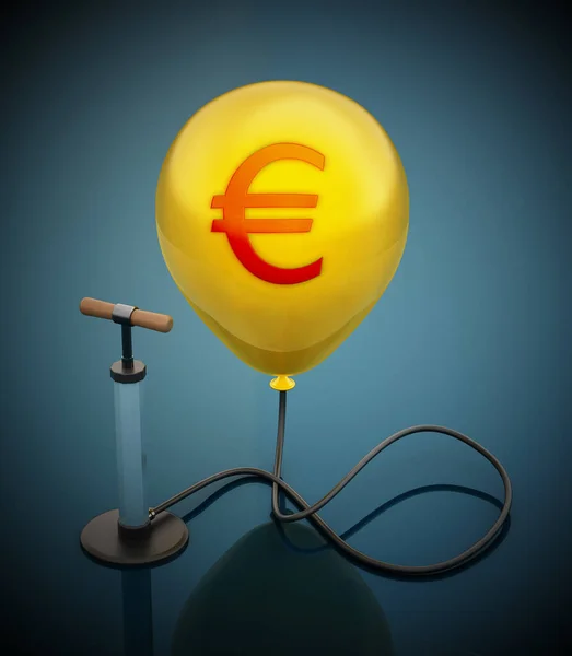 Manuelle Handpumpe Die Mit Dem Aufgeblasenen Gelben Ballon Mit Euro — Stockfoto