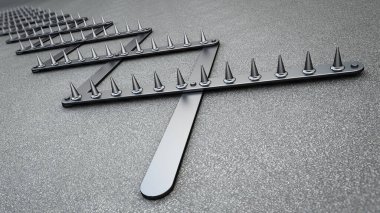 Yol çivisi ya da asfalt zeminde lastik kapanı. 3B illüstrasyon.