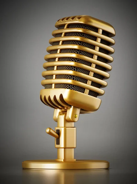 Microfone Retro Dourado Sobre Fundo Escuro Ilustração — Fotografia de Stock