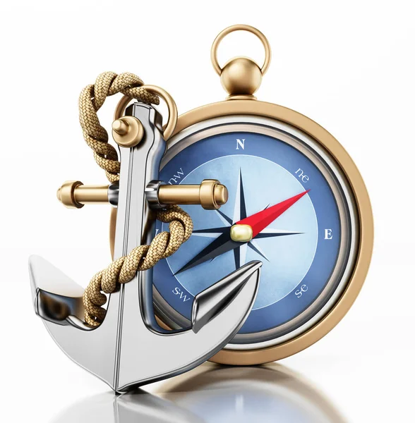 Compass Anchor Isolated White Background Illustration — Stock Photo, Image